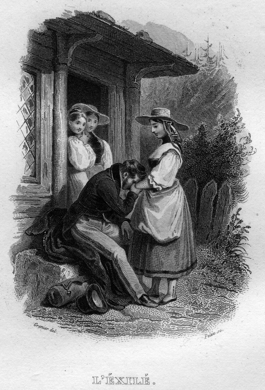 المنفى تشانسون دي بيرانجر في "" الأعمال كاملة "(1834) لبيير جان دي بيرانجر (1780-1857) ، الشاعر وكاتب الأغاني الفرنسي. بواسطة المدرسة الفرنسية