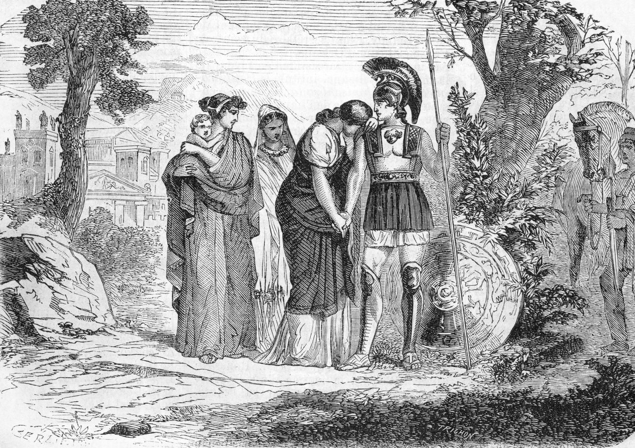 The farewell of Hector and Andromaque (engraving) 1864 بواسطة المدرسة الفرنسية