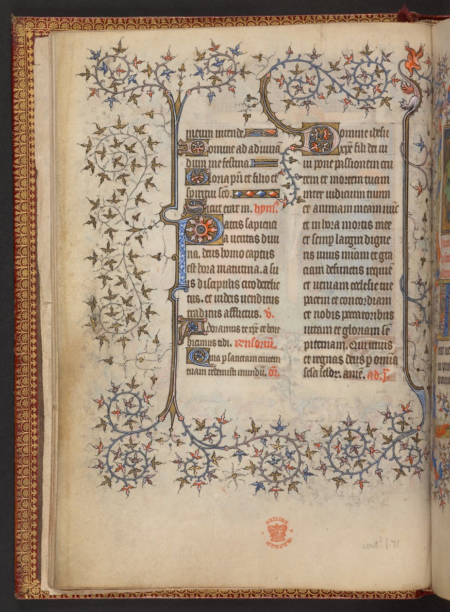 الصفحة الأولى من ساعات الصليب ، كتاب الصلوات ، إضافة MS 32454 f.8v ، فرنسا بواسطة المدرسة الفرنسية