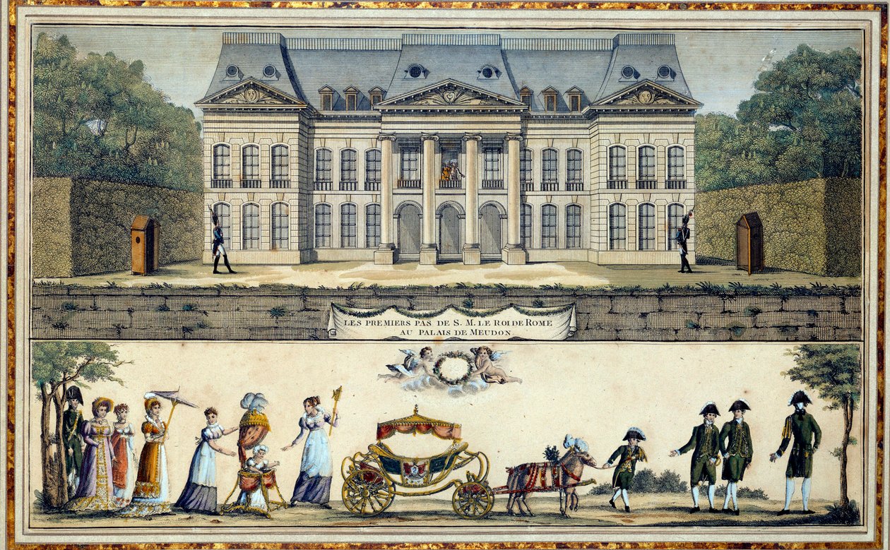 الخطوات الأولى لملك روما نابليون الثاني ، دوق Reichstadt (1811-1832) وابن الإمبراطور نابليون الأول (1769-1821) ، مطبعة Meudon من القرن التاسع عشر ، متحف Ile de France بواسطة المدرسة الفرنسية