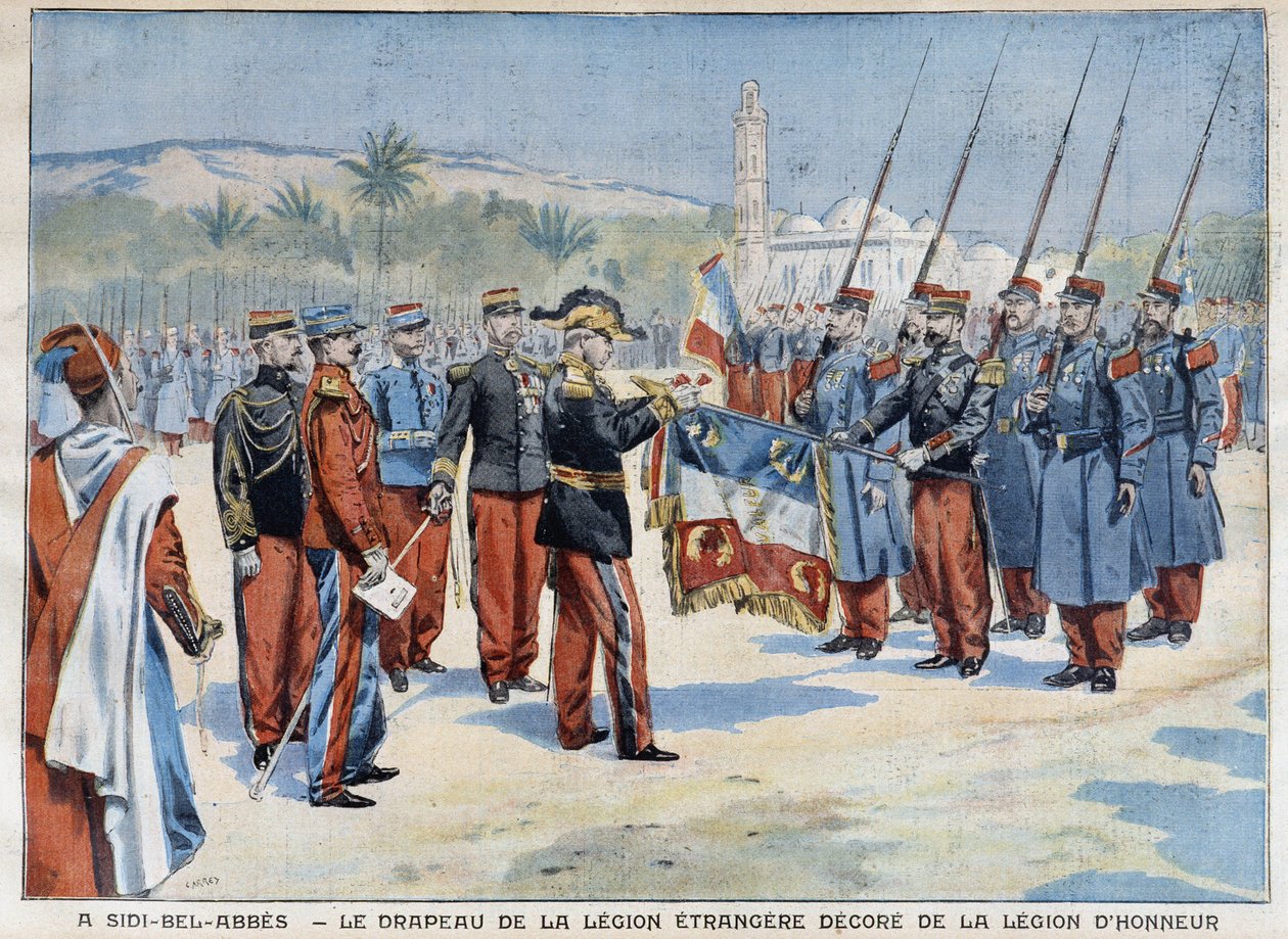 علم الفيلق الأجنبي مزين بسيدي بلعباس - في "Le Petit Parisien" من 29/4/1906 بواسطة المدرسة الفرنسية