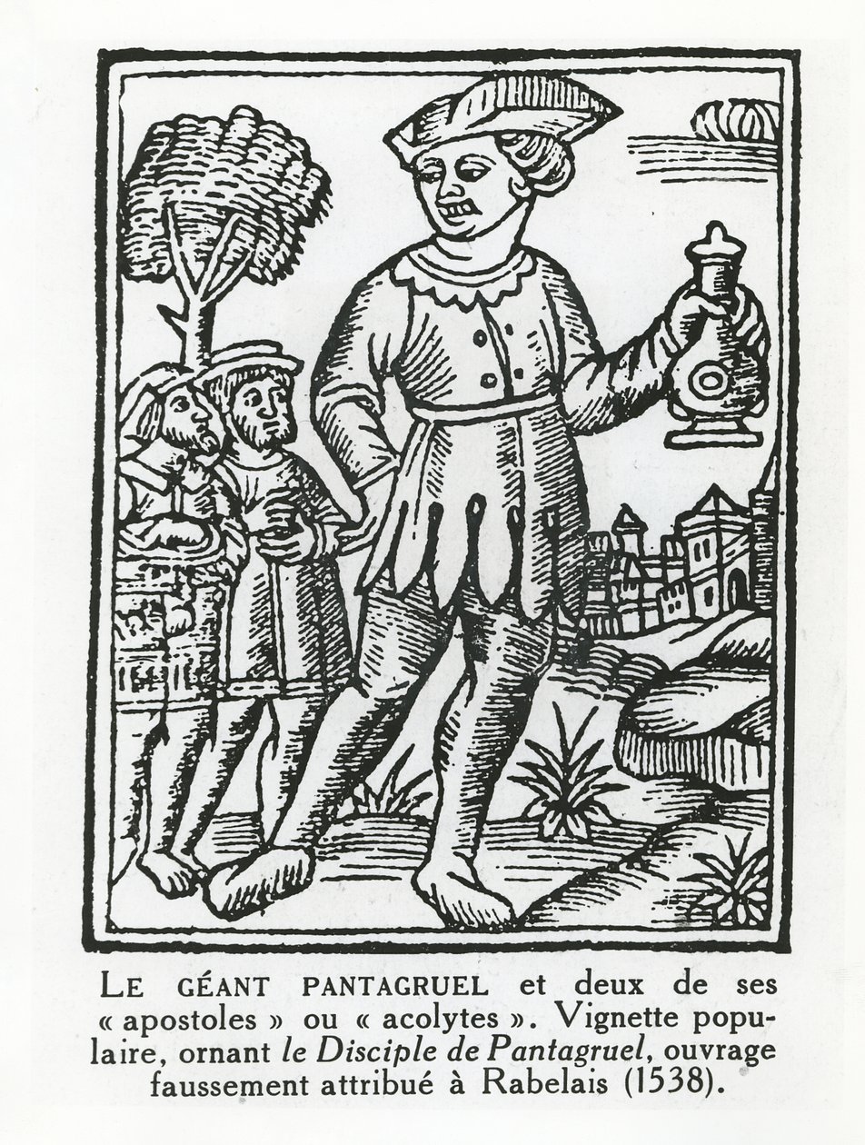 العملاق Pantagruel واثنين من رسله ، من "The Disciple de Pantagruel" بواسطة المدرسة الفرنسية