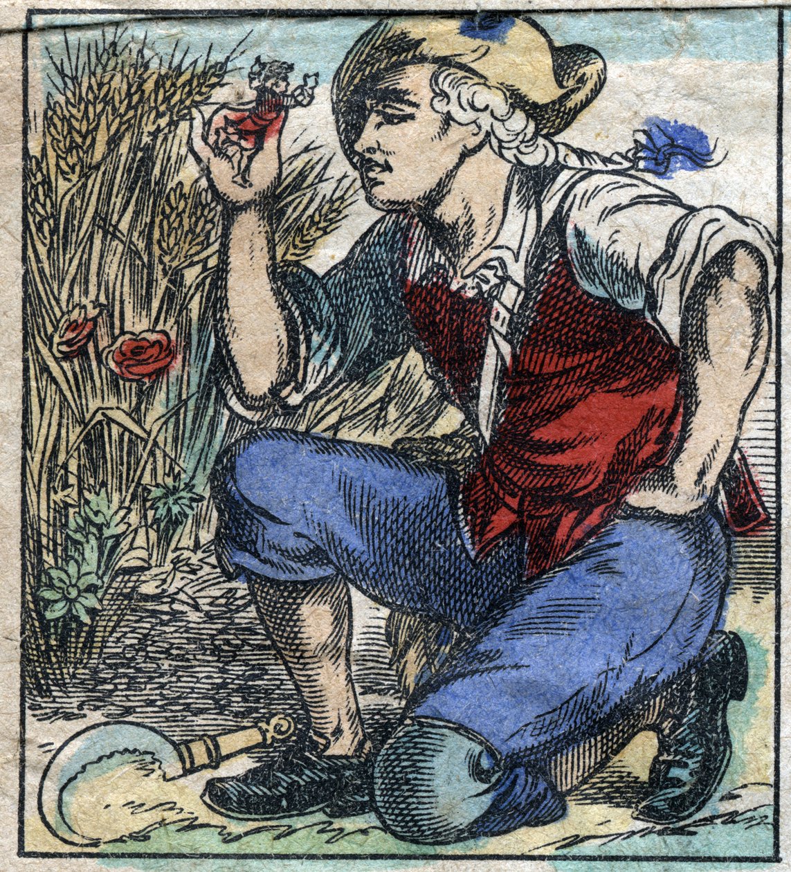 استولى المحراث العملاق Brobdingnag على Lemuel Gulliver. رسم توضيحي لـ "" رحلات جاليفر "" لجوناثان سويفت (1667-1745). تصوير إبينال أواخر القرن التاسع عشر. بواسطة المدرسة الفرنسية