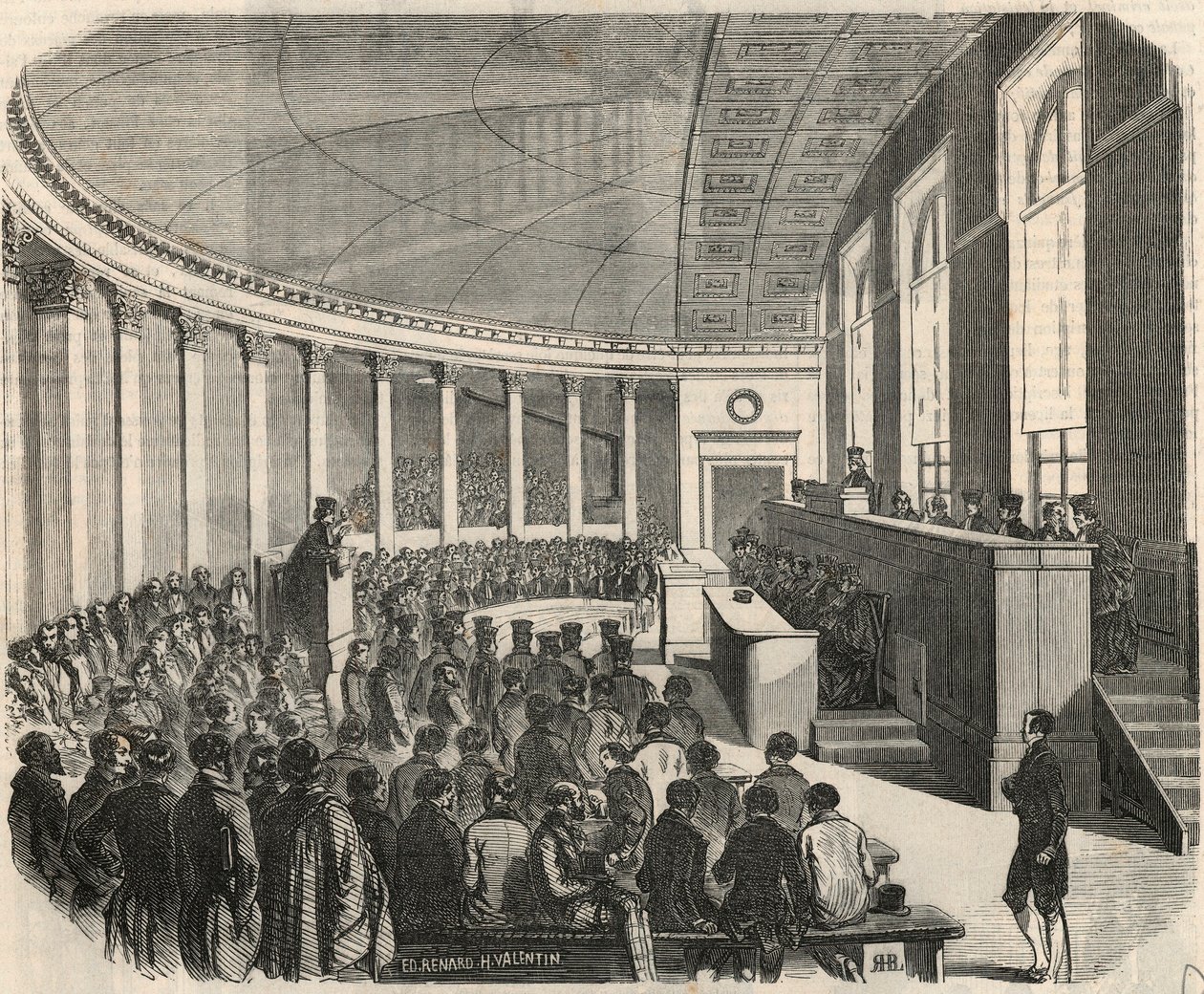 المدرج الكبير خلال مسابقة في كلية الحقوق في باريس - نقش في "Tableau-de-Paris" بواسطة Edmond Texier 1852 بواسطة المدرسة الفرنسية