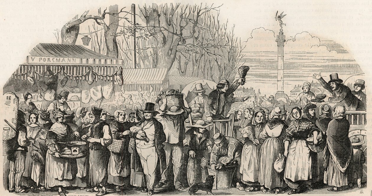 معرض لحم الخنزير في Boulevard Bourdon في باريس - نقش في "Tableau-de-Paris" بواسطة إدموند تيكسير 1852 بواسطة المدرسة الفرنسية
