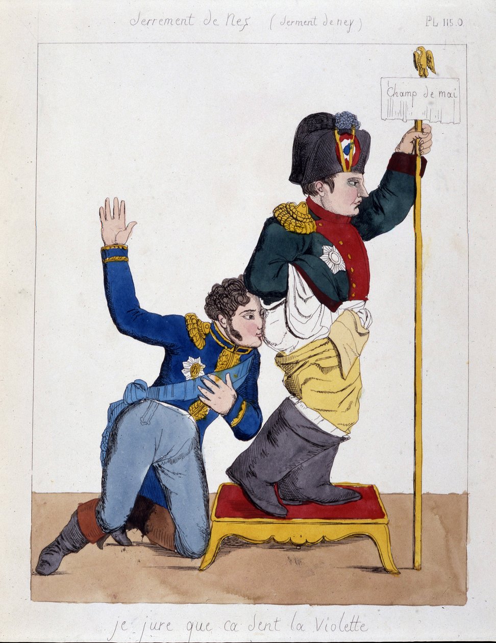 الماريشال ميشيل ناي (1769-1815) يشم مؤخرة نابليون الأول: "أقسم أن رائحتها مثل البنفسج" ، sd v.1810. بواسطة المدرسة الفرنسية