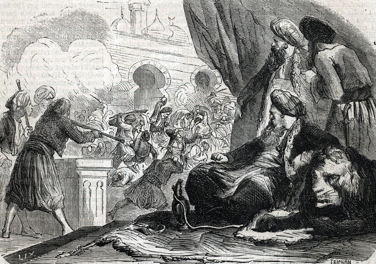 “The massacre of the army of the Janissaries in 1826 by Sultan Mahmoud II, Constantinople” (engraving) 1864 بواسطة المدرسة الفرنسية
