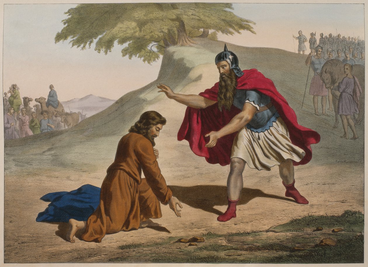 اجتماع يعقوب وعيسو ، توضيح من التعليم المسيحي Listoire Sainte ، نشره Charles Delagrave ، باريس ، أواخر القرن التاسع عشر بواسطة المدرسة الفرنسية
