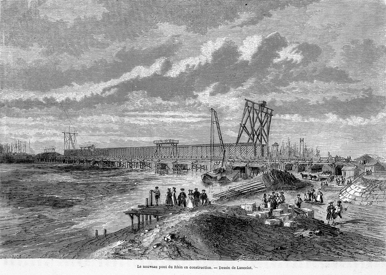 The new Rhine bridge under construction, Alsace - in “Le Tour du Monde””” بواسطة المدرسة الفرنسية