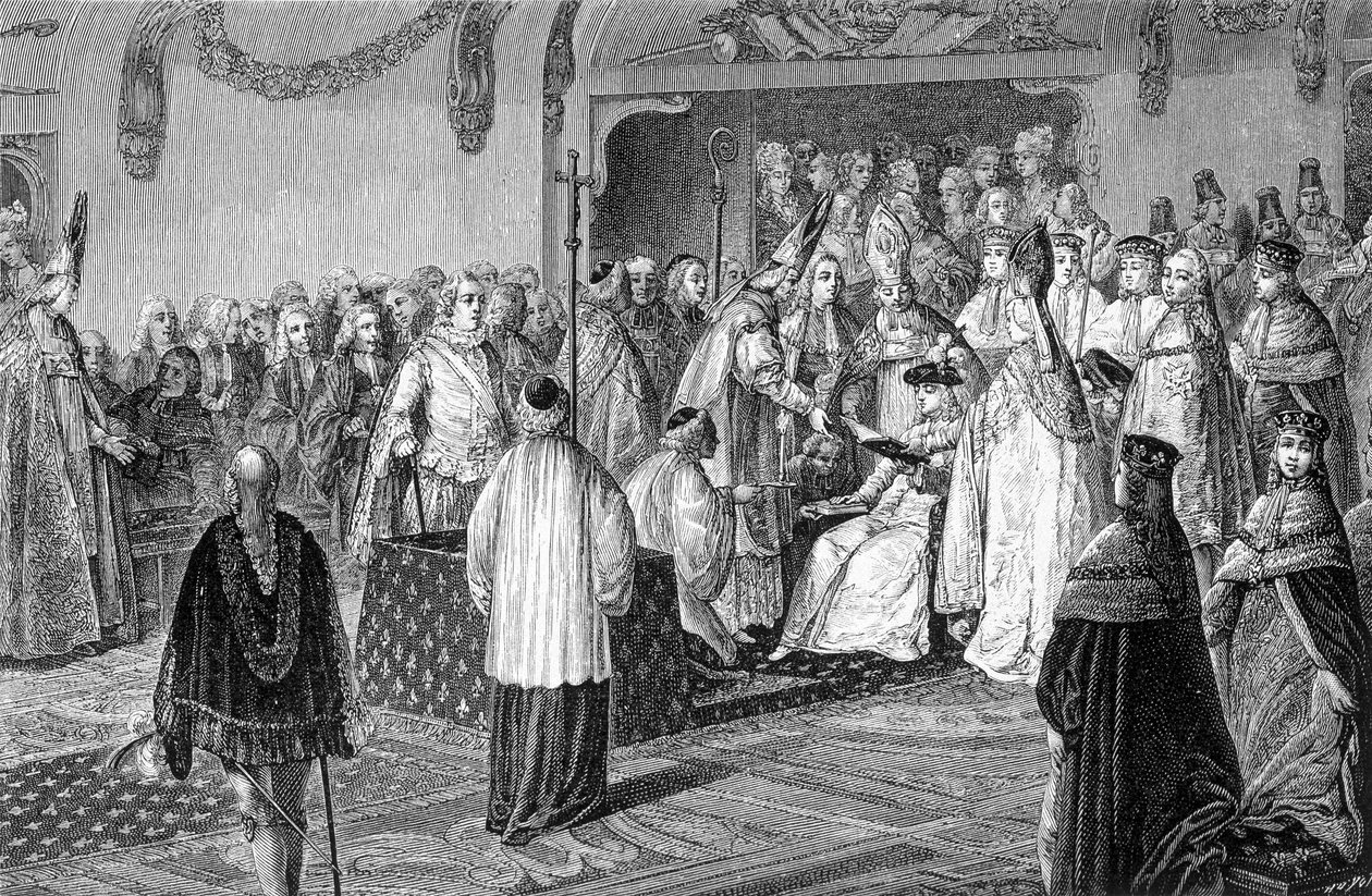 قسم لويس السادس عشر خلال نقشه المقدس. بواسطة المدرسة الفرنسية