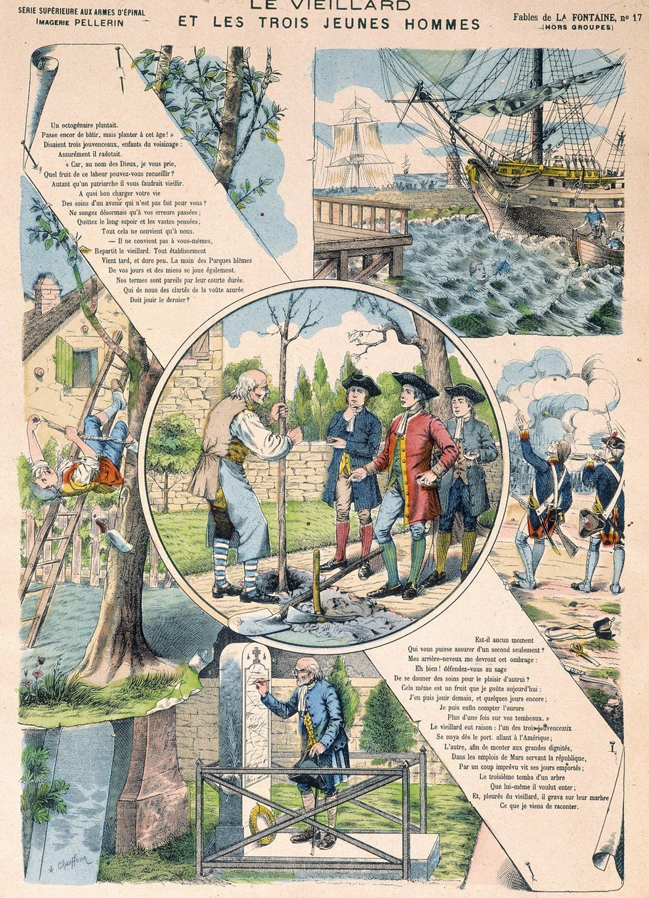 الرجل العجوز والشبان الثلاثة - Fables de La Fontaine في صور إبينال بواسطة المدرسة الفرنسية