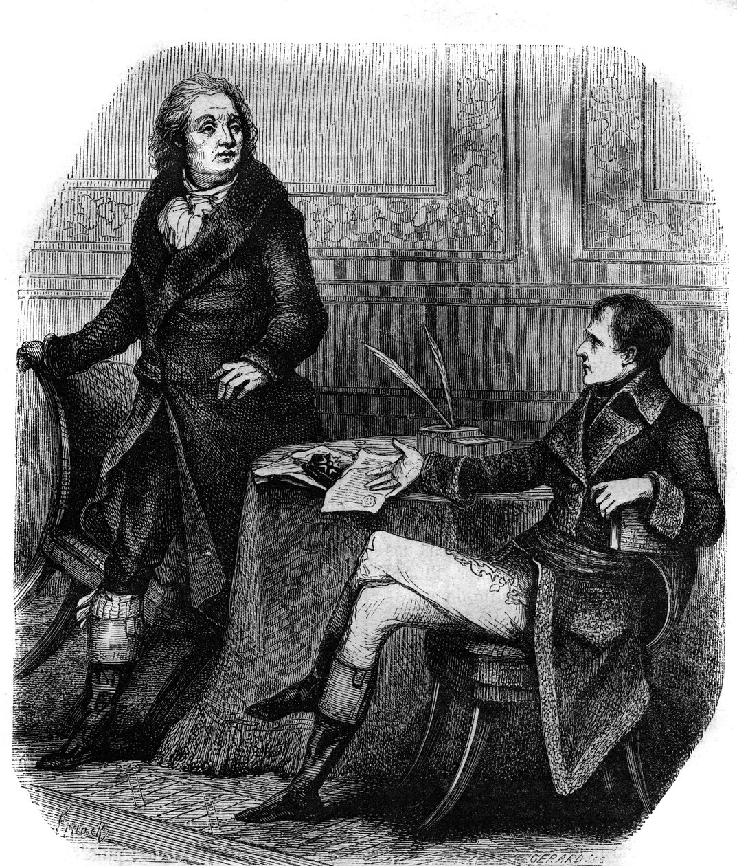 الشاعر والكاتب المسرحي جان فرانسوا (جان فرانسوا) دوكيس (1733-1816) مع بونابرت (نابليون الأول بواسطة المدرسة الفرنسية
