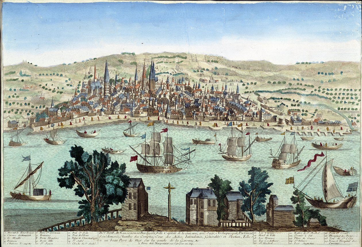 The port and city of Bordeaux - engraving بواسطة المدرسة الفرنسية