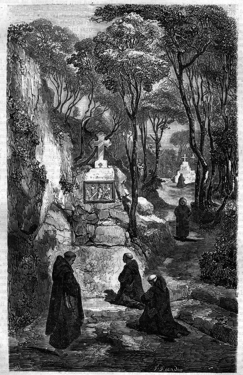 ديني القديس بنوا (القديس بينوا) في الصلاة. نقش في "Histoire des Papes-Rois-Queen and Empereurs عبر القرون" بقلم موريس لاتشاتر بواسطة المدرسة الفرنسية