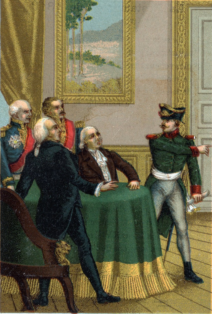 ترميم عام 1815: قام جوزيف فوش ، وزير شرطة نابليون الأول ، بإدخال ضابط بروسي إلى الغرفة حيث كانت لجنة الحكومة المؤقتة بقيادة الملك لويس الثامن عشر في 7 يوليو 1815. بواسطة المدرسة الفرنسية