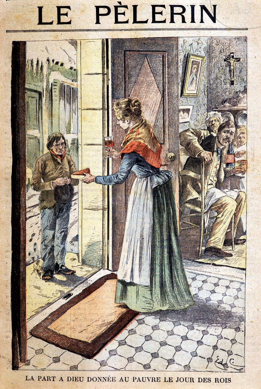 The share of God given to the poor on the day of kings - in “Le Pelerin”, deb. 20th s. (engraving) بواسطة المدرسة الفرنسية