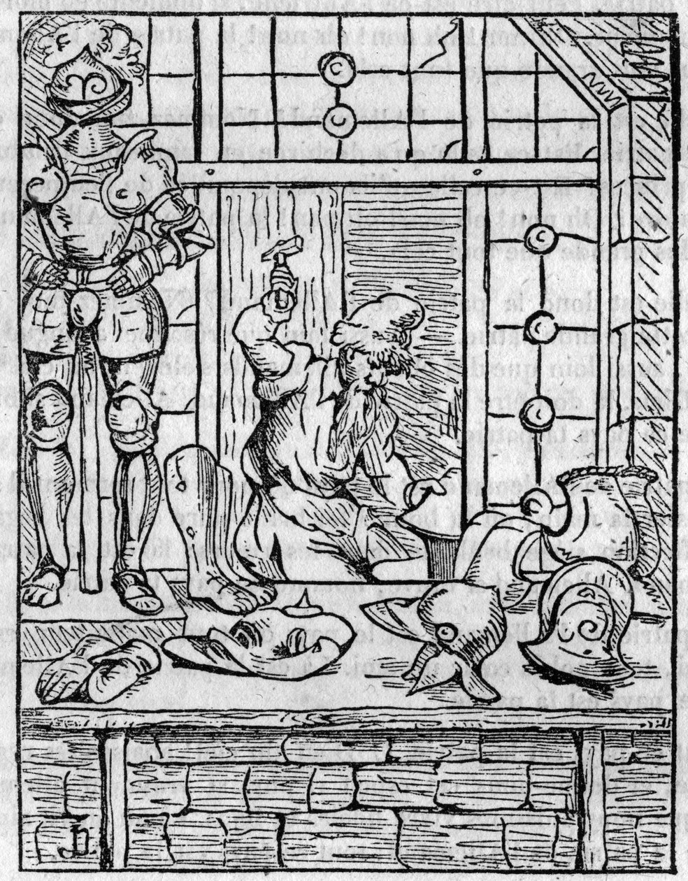 The shop of the armor maker (armor) in the 16th century. In “” The picturesque shop”” 1836 بواسطة المدرسة الفرنسية