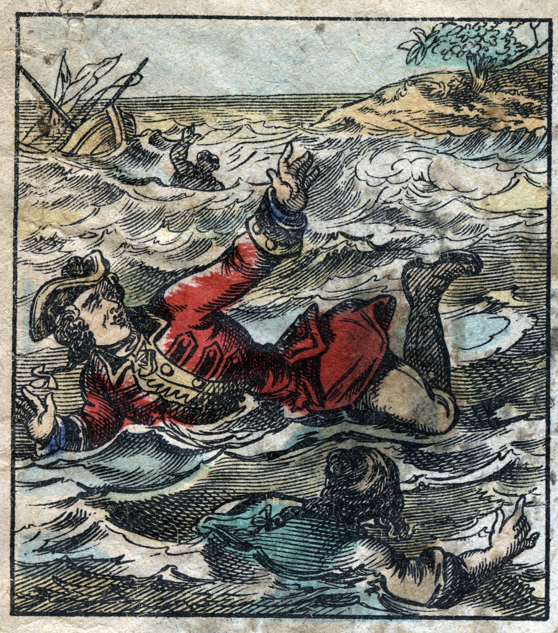 غرق ليمويل جاليفر. رسم توضيحي لـ "" رحلات جاليفر "" لجوناثان سويفت (1667-1745). تصوير إبينال أواخر القرن التاسع عشر. بواسطة المدرسة الفرنسية