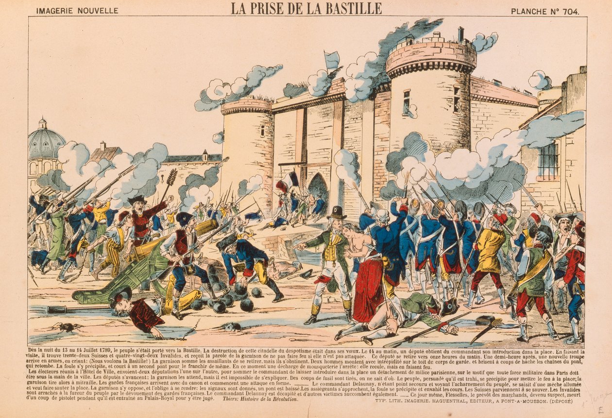 الاستيلاء على الباستيل خلال الثورة الفرنسية في 14 يوليو 1789 ، نشرها هاغونثال ، Pont-a-Mousson ، 1840 بواسطة المدرسة الفرنسية