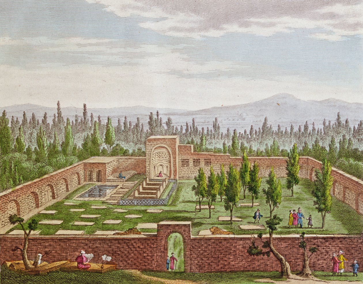 قبر الشاعر الفارسي الكبير حافظ شيرازي (c.1325-c.1388) في شيراز بواسطة المدرسة الفرنسية