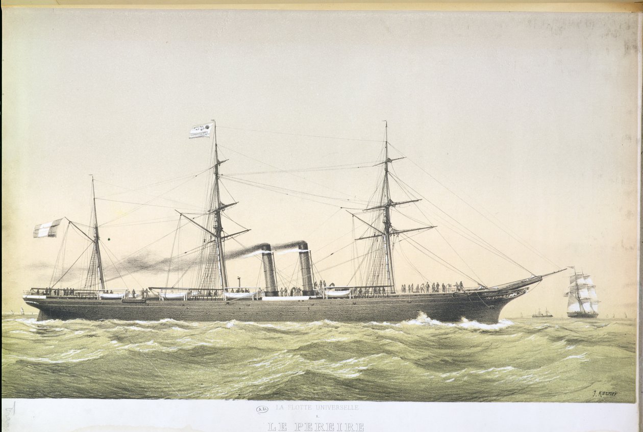 بطانة مجداف المحيط الأطلسي لو بيريير تعبر من لوهافر إلى نيويورك ، c.1860 بواسطة المدرسة الفرنسية