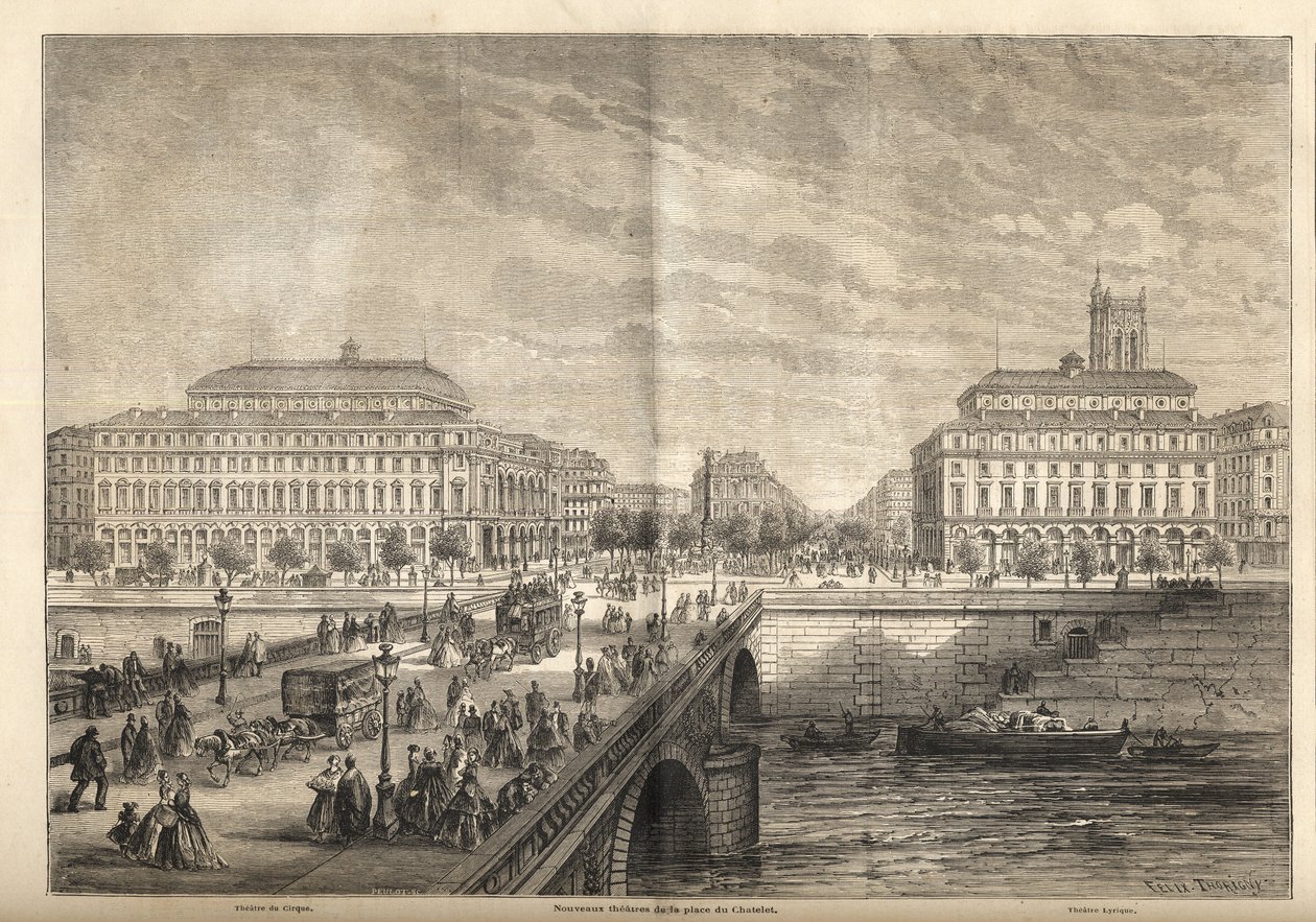 المسرحان الجديدان في Place du Chatelet في باريس عام 1862 - شغف من "Le monde اللامع" "1862 بواسطة المدرسة الفرنسية