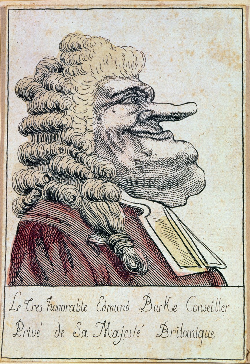 معالي السيد إدموند بورك ، المستشار الخاص لجلالة الملك البريطاني ، الكاريكاتير الفرنسي ، حوالي 1790 بواسطة المدرسة الفرنسية