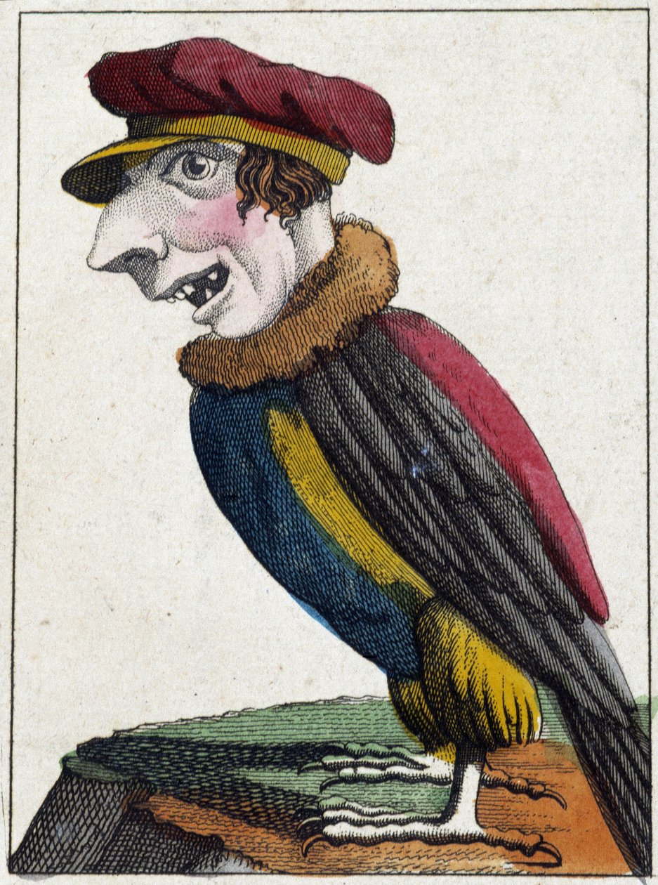 The vulture in Caricature, study of character “volatile character” sd. 19th, popular imagery. بواسطة المدرسة الفرنسية