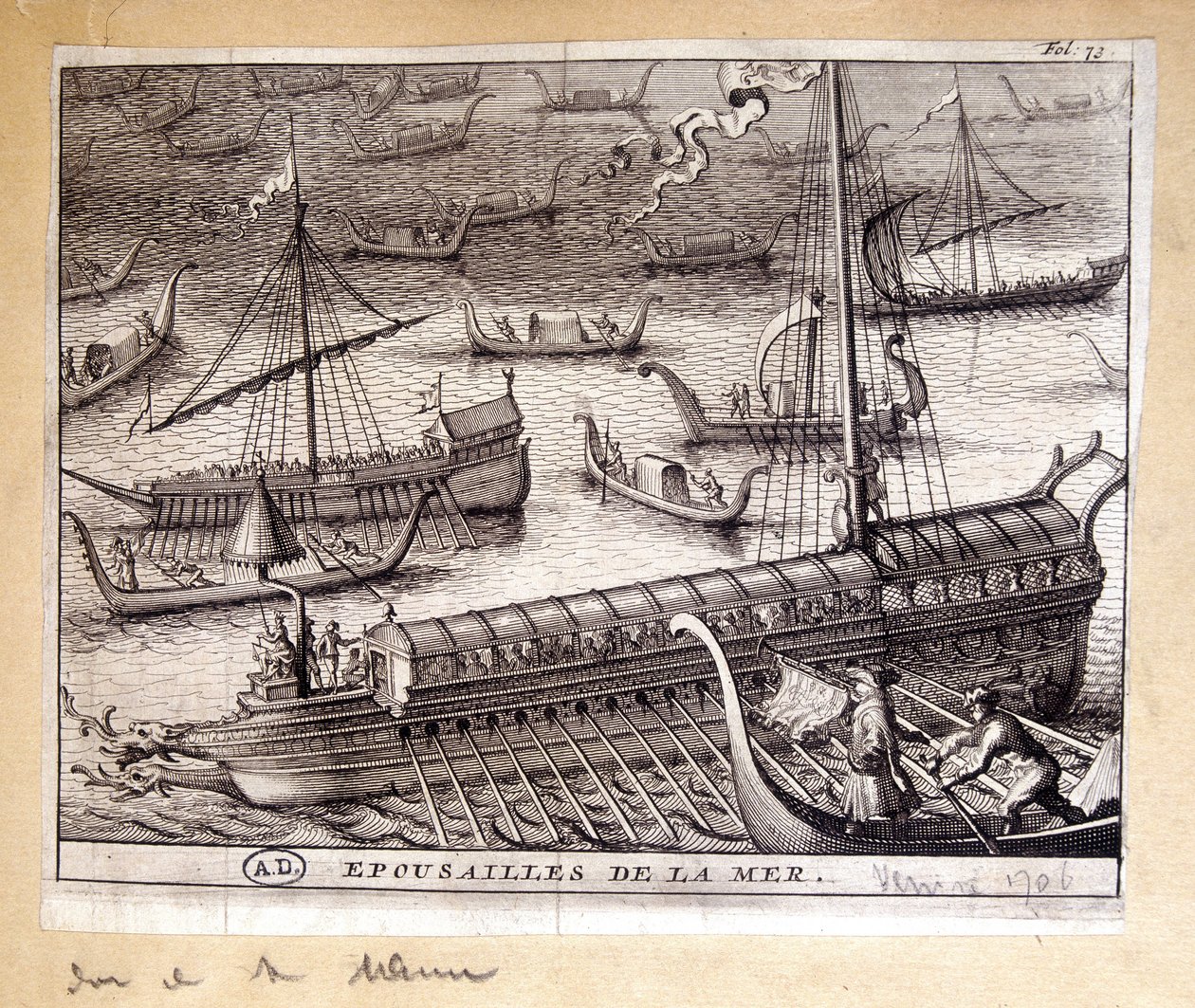 The wives of the Doge of Venice with the sea in 1706 - engraving بواسطة المدرسة الفرنسية