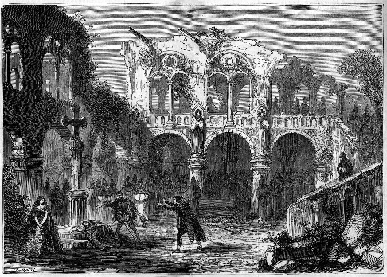 التمثيل المسرحي: "The Funerailles of Honor" (الفصل السابع ، المشهد الأخير) بواسطة Auguste Vacquerie (1819-1895). باريس ، مسرح لا بورت سانت مارتن بواسطة المدرسة الفرنسية