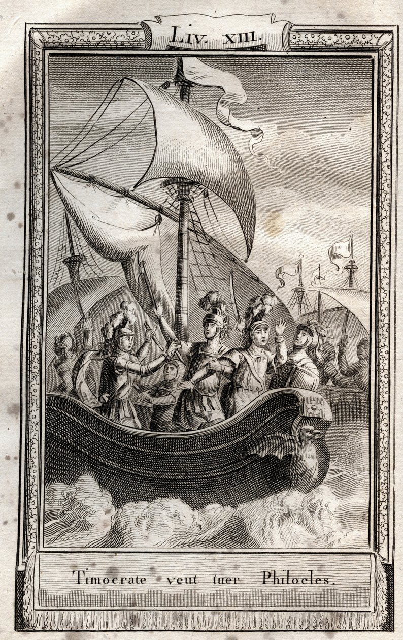 يريد تيموقراط قتل Philoeles - نقش عام 1798 بواسطة Monnet في "Les Aventures de Telemaque، fils d'Ulysse" (مغامرات Telemachus) بقلم فرانسوا دي سالينياك دي لا موث-فينيلون ديت فينلون - بواسطة المدرسة الفرنسية