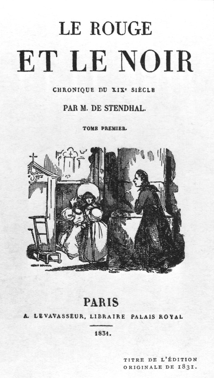 صفحة عنوان الطبعة الأولى من The Red and the Black للكاتب Stendhal (1783-1842) المنشورة في عام 1831 بواسطة المدرسة الفرنسية