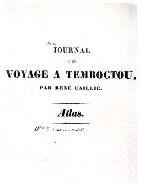 صفحة عنوان "يوميات رحلة إلى تمبكتو" بقلم رينيه كايلي (1799-1838) بواسطة المدرسة الفرنسية
