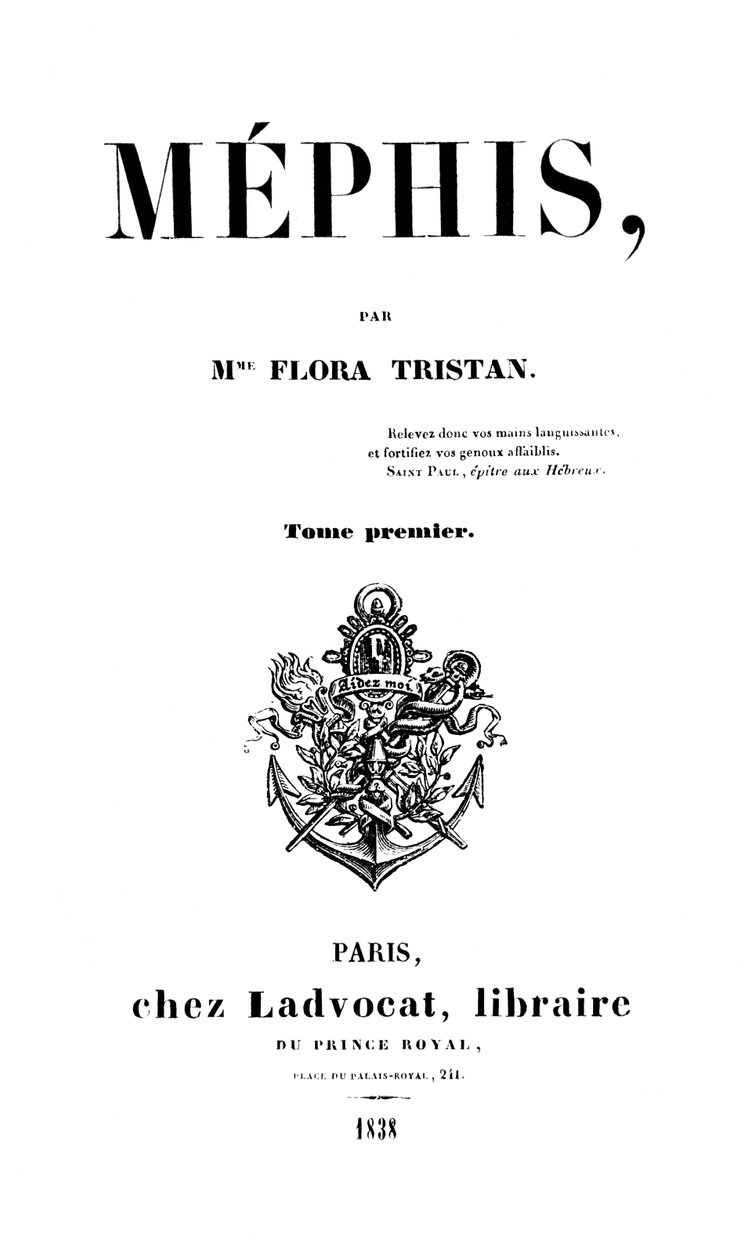 صفحة عنوان Mephis بواسطة Flora Tristan (1803-44) التي تم نشرها في باريس بواسطة Ladvocat ، 1838 بواسطة المدرسة الفرنسية