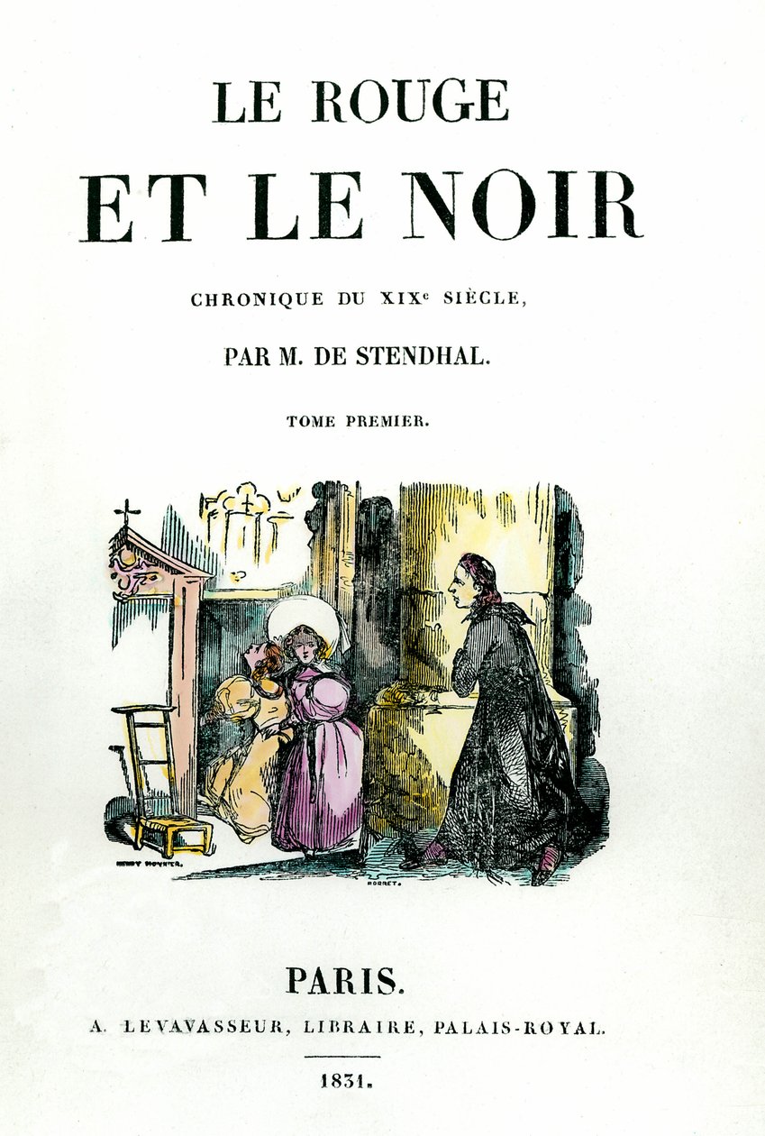 صفحة عنوان كتاب ستيندال (1783 - 1842) "أحمر وأسود" بواسطة المدرسة الفرنسية
