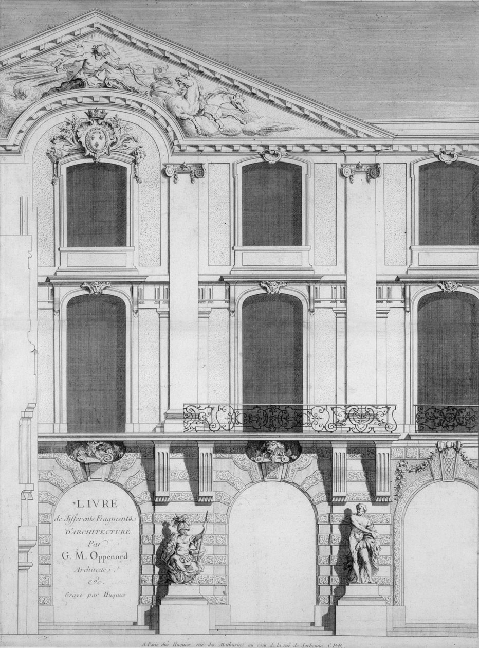 صفحة عنوان كتاب من لوحات محفورة بتصاميم Oppenords ، نُشر عام 1745 بواسطة المدرسة الفرنسية