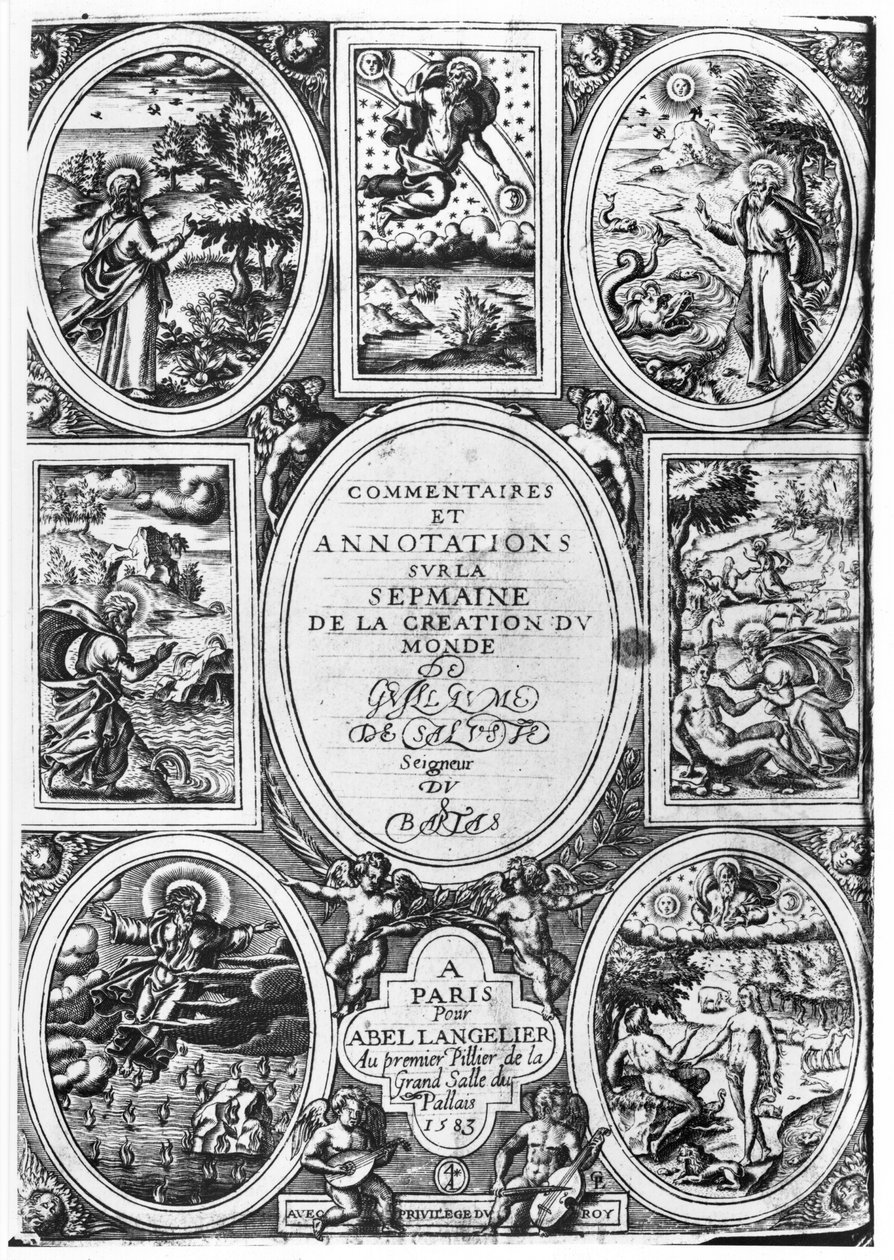 صفحة التعليقات والتعليقات على أسبوع الخلق العالمي بقلم غيوم سالوست دو بارتاس (1544-90) 1583 بواسطة المدرسة الفرنسية