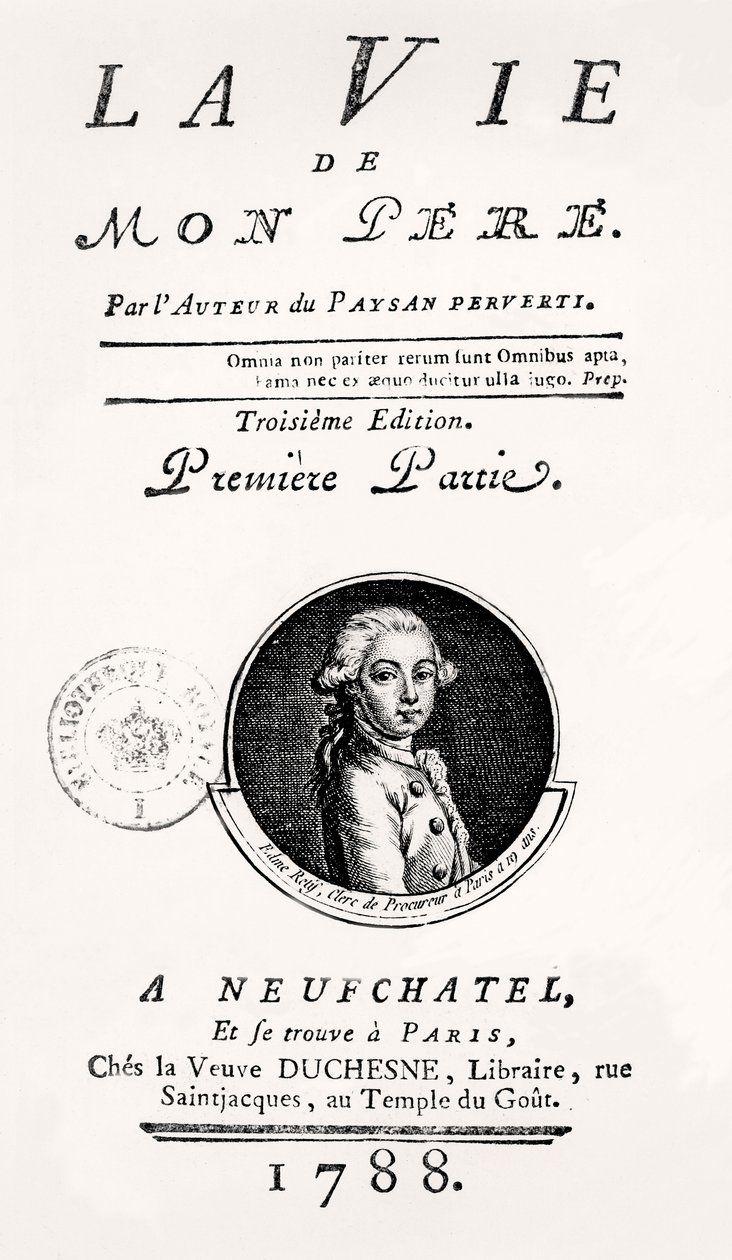 صفحة العنوان من "La Vie de Mon Pere" ، 1788 بواسطة المدرسة الفرنسية