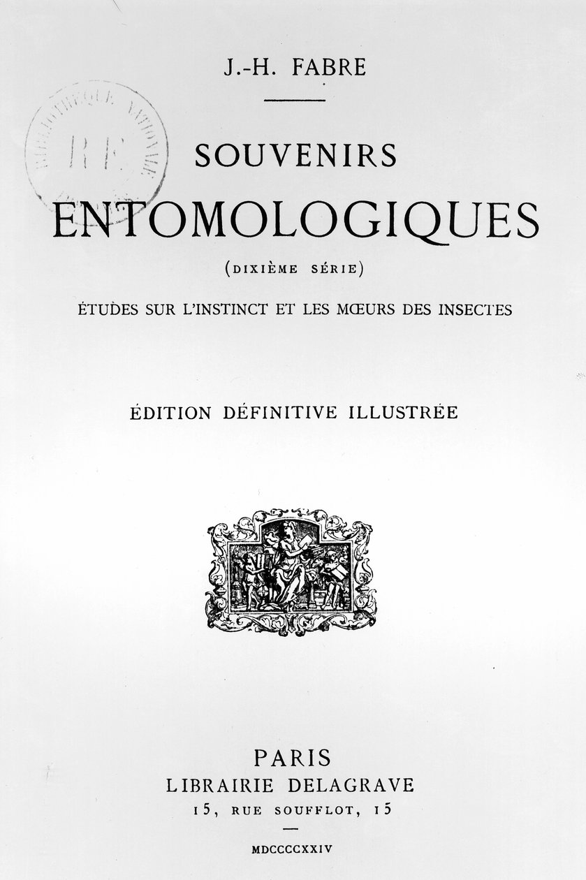 صفحة عنوان التذكارات الحشرية لجان هنري فابر (1823-1915) نشرت في عام 1924 (مطبوعة) بواسطة المدرسة الفرنسية