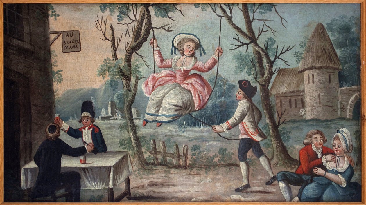 لم شمل الثلاثة أوامر. تم لم شمل Clerge و Noblesse والدولة الثالثة (الدولة الثالثة) في حانة. امرأة شابة تتأرجح لها. علامة مرسومة لتاجر cocardes ، ستأتي من القصر الملكي ، لوحة مجهولة ، فترة ثورية بواسطة المدرسة الفرنسية
