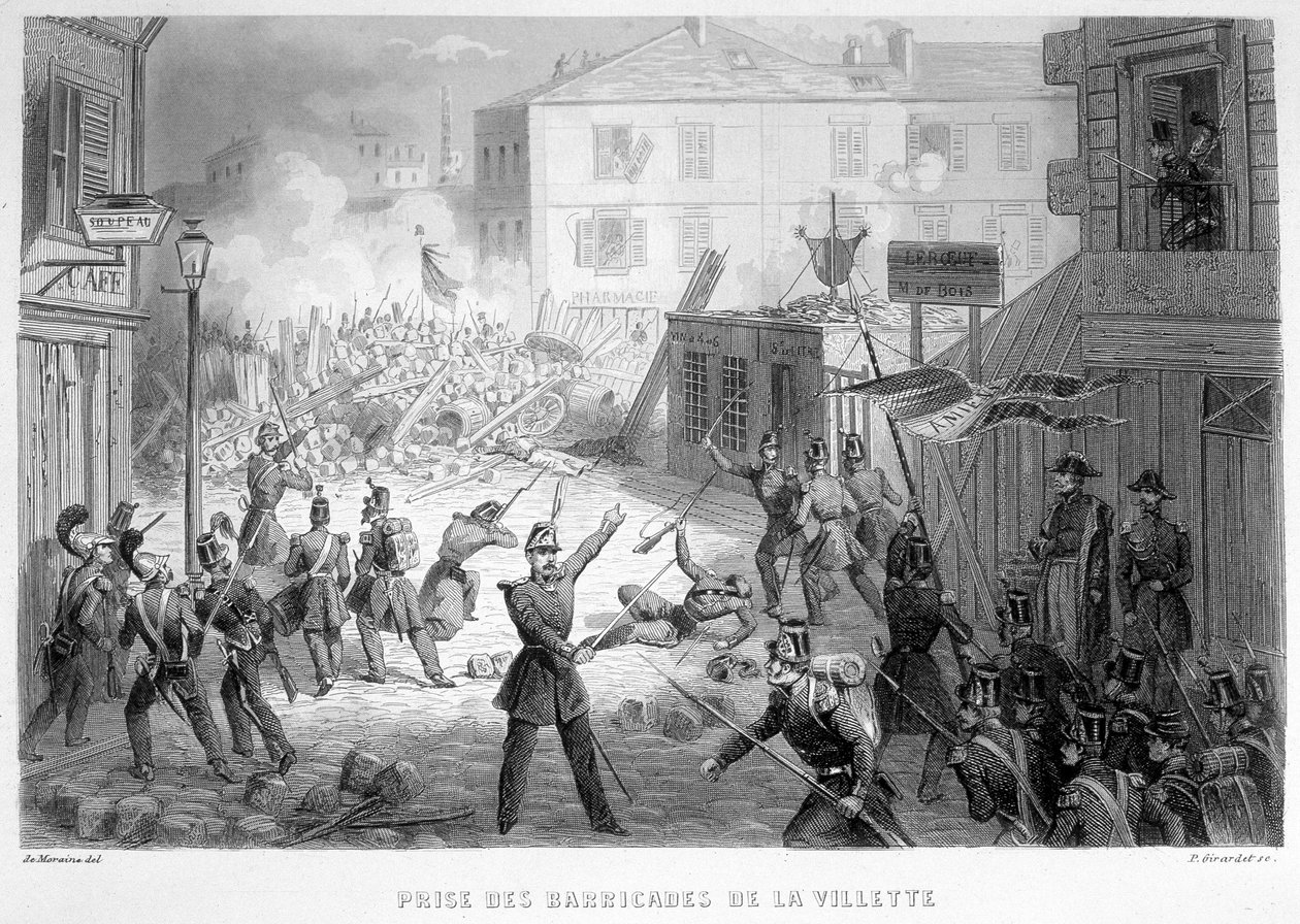 مفاجأة متاريس لا فيليت (26 يونيو 1848) - في "Fasttes de Gardes nationales de France" بواسطة المدرسة الفرنسية
