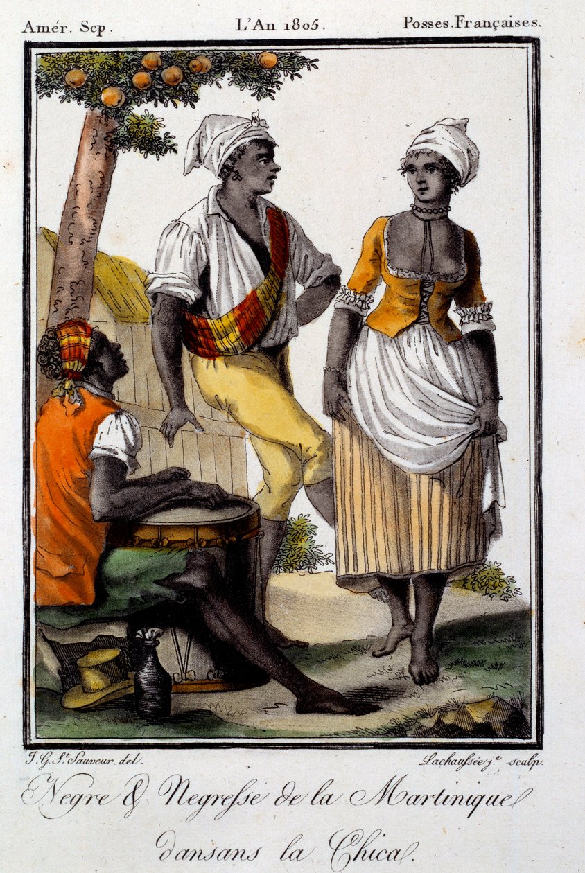 الرقص التقليدي: سكان مارتينيك يرقصون التشيكا. نقش من عام 1805. شارتر ، متحف الفنون الجميلة بواسطة المدرسة الفرنسية