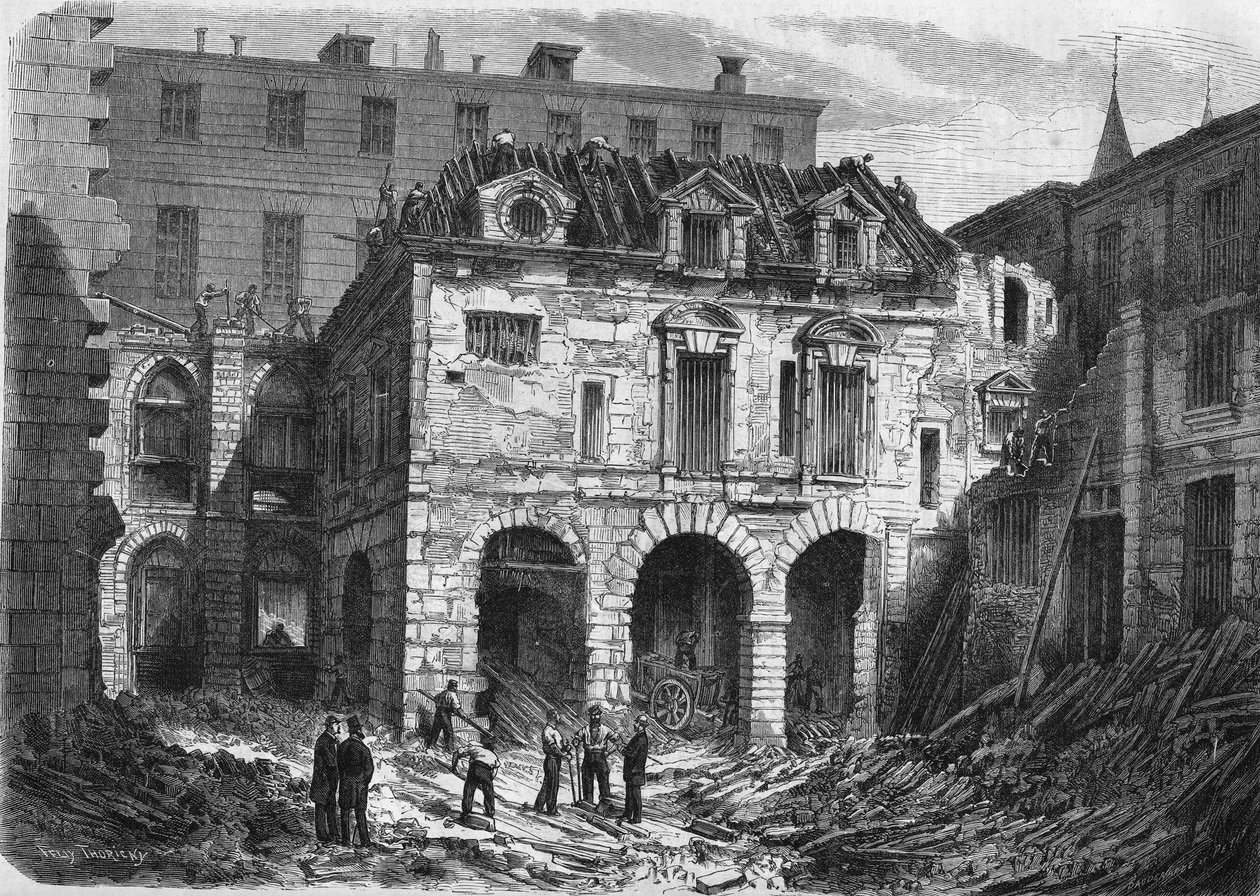 تحولات باريس تحت الإمبراطورية الثانية ، Haussmannian Paris: هدم محكمة Saint Martin في Palais de Justice (Conciergerie) في Ile de la Cite بواسطة المدرسة الفرنسية