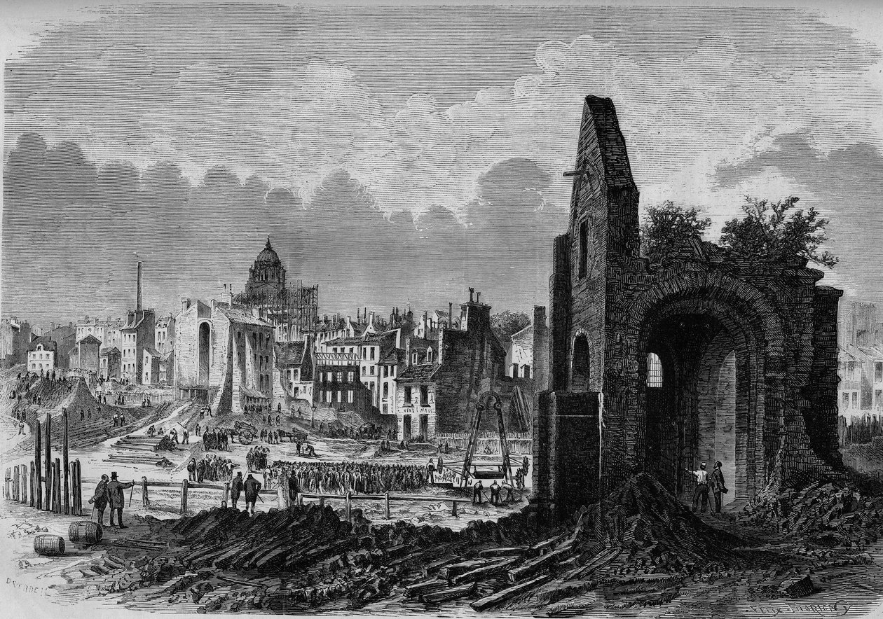 تحولات باريس تحت الإمبراطورية الثانية ، Haussmannian Paris: أطلال كنيسة Saint Marcel ، في Place de la Collegiale ، تم تحديثه ببناء Boulevard Arago بواسطة المدرسة الفرنسية