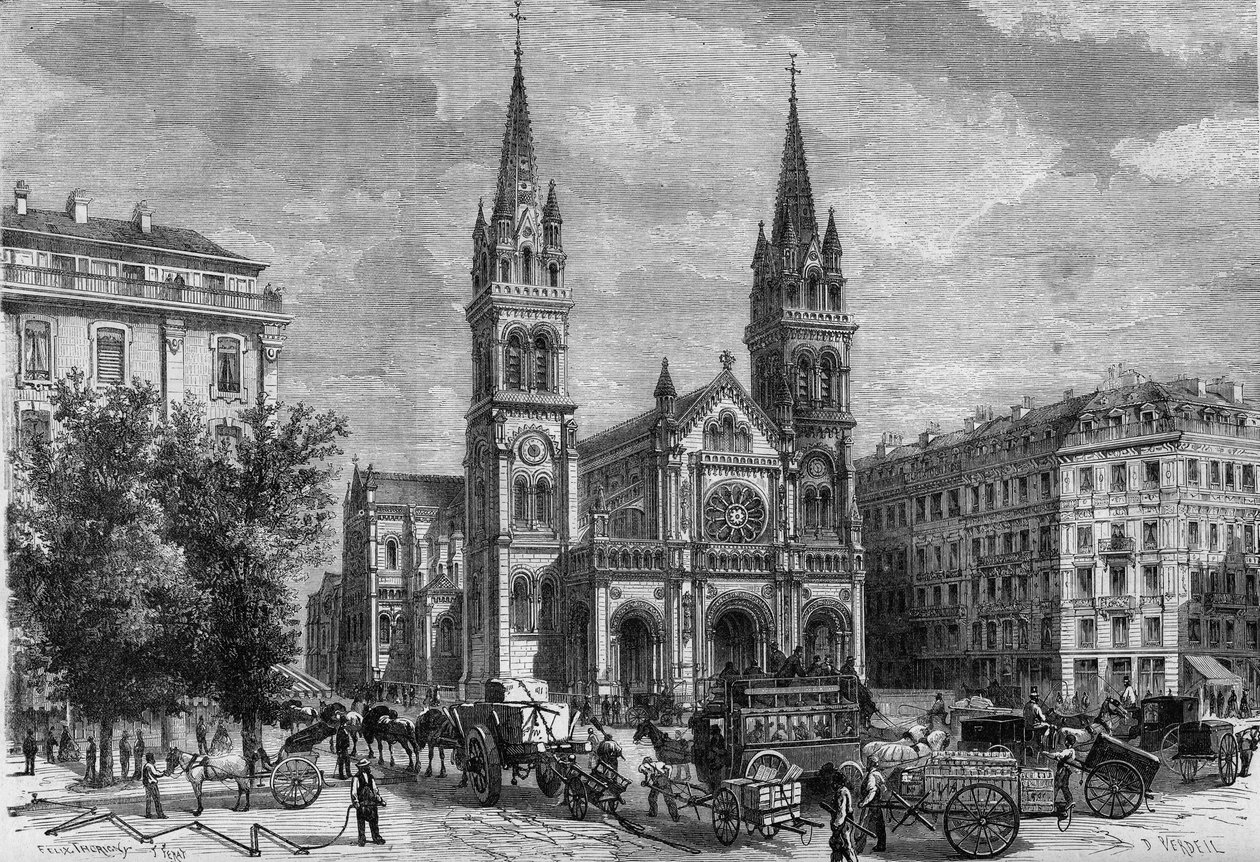 تحولات باريس تحت الإمبراطورية الثانية ، Haussmannian Paris: منظر خارجي لكنيسة Saint Ambroise (Saint-Ambroise) التي بناها Theodore Ballu (1817-1885) بواسطة المدرسة الفرنسية