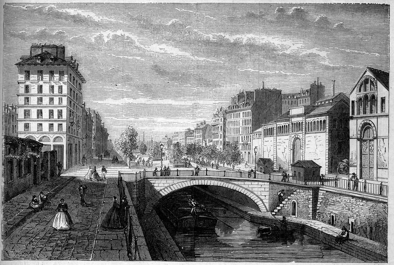 Transformations of Paris under the Second Empire, Haussmannian Paris: view of the boulevard Richard Lenoir established on the vault of the Canal Saint Martin. Engraving in “” Le Monde Illustré”” n°233 of September 28 بواسطة المدرسة الفرنسية