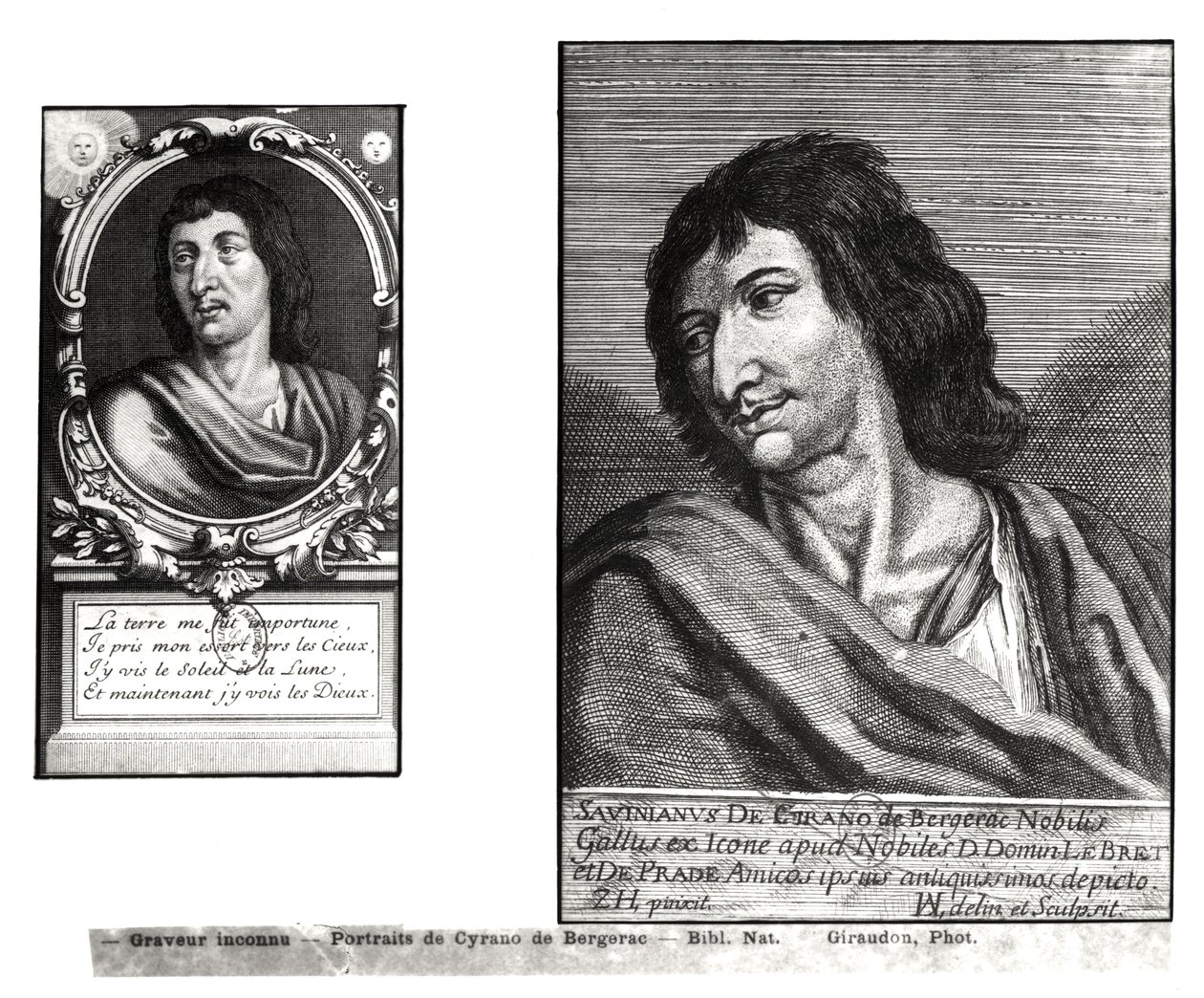 صورتان من Savinien Cyrano de Bergerac (1619-55) ، على اليمين بعد زاكاري هاينس (1611-69) بواسطة المدرسة الفرنسية