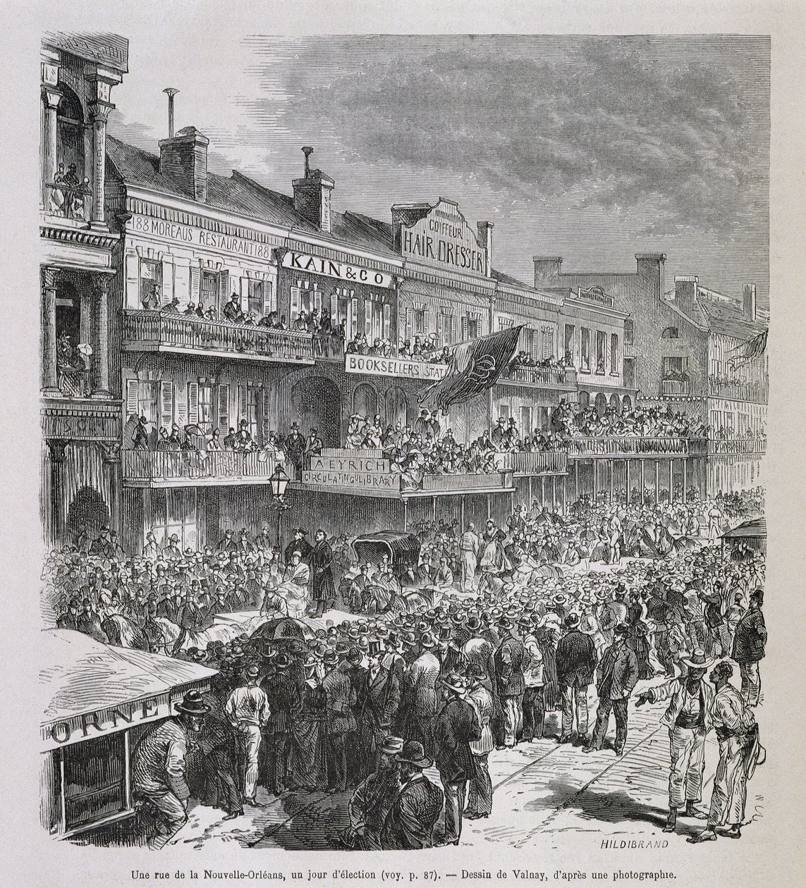 Une rue de la Nouvelle Orleans في يوم الانتخابات 1875 - في "" Le Tour du Monde "" ، 2nd sem. 1876 بواسطة المدرسة الفرنسية