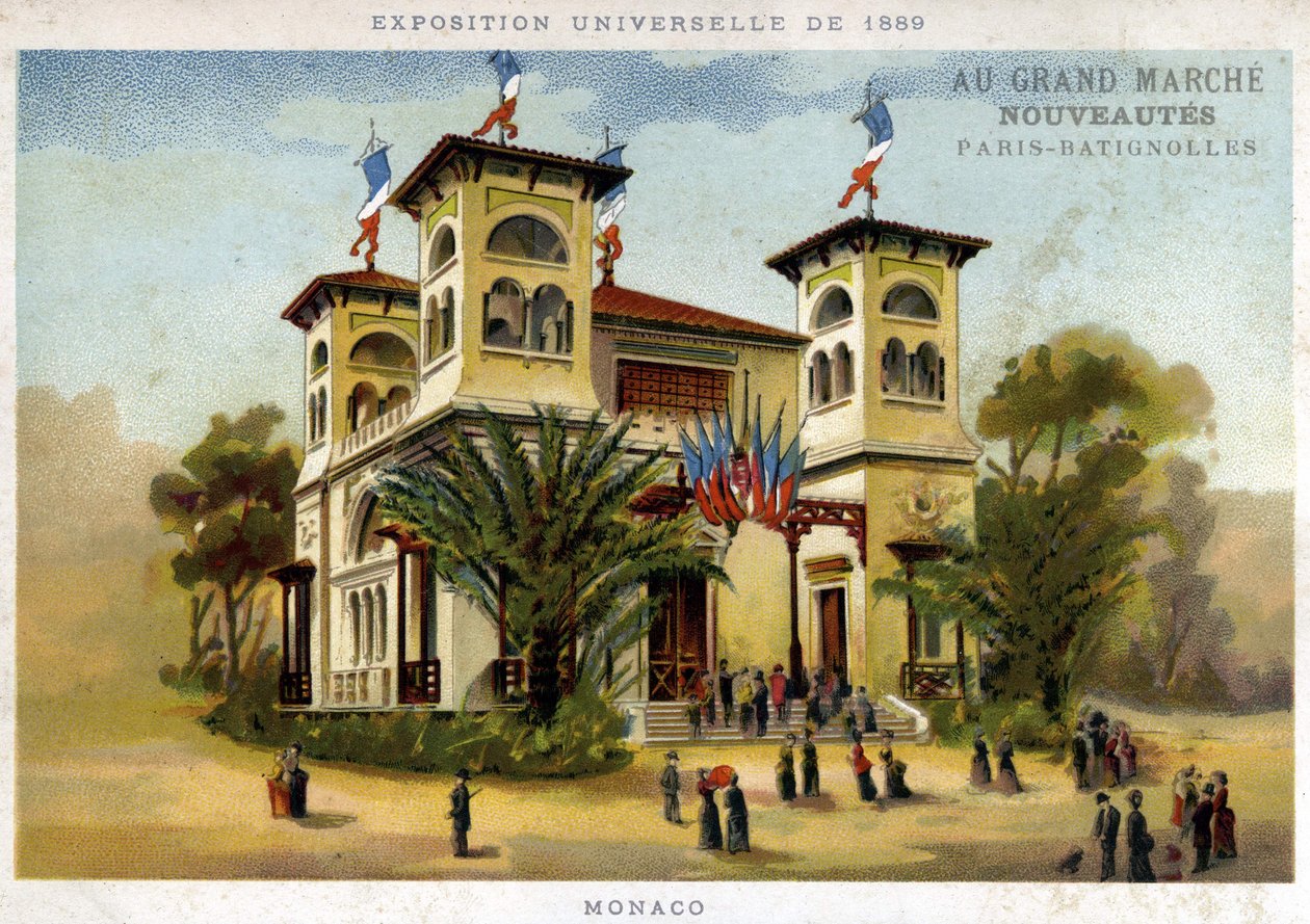 المعرض العالمي 1889. جناح موناكو. الطباعة الحجرية الملونة في أواخر القرن التاسع عشر. بواسطة المدرسة الفرنسية