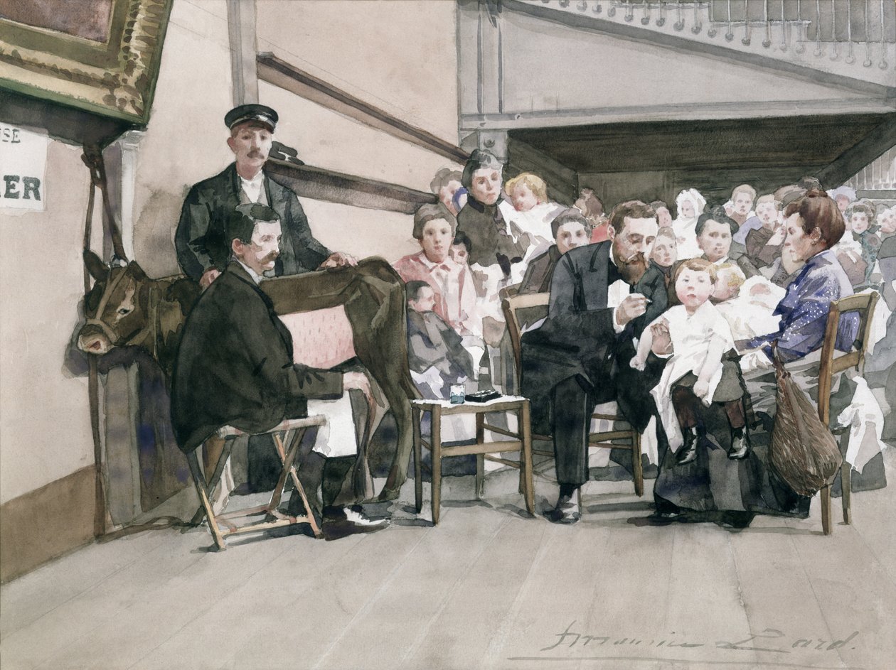 تطعيم الرضع في معهد اللقاح ، باريس ، c.1900 (مرحاض على ورق) بواسطة المدرسة الفرنسية